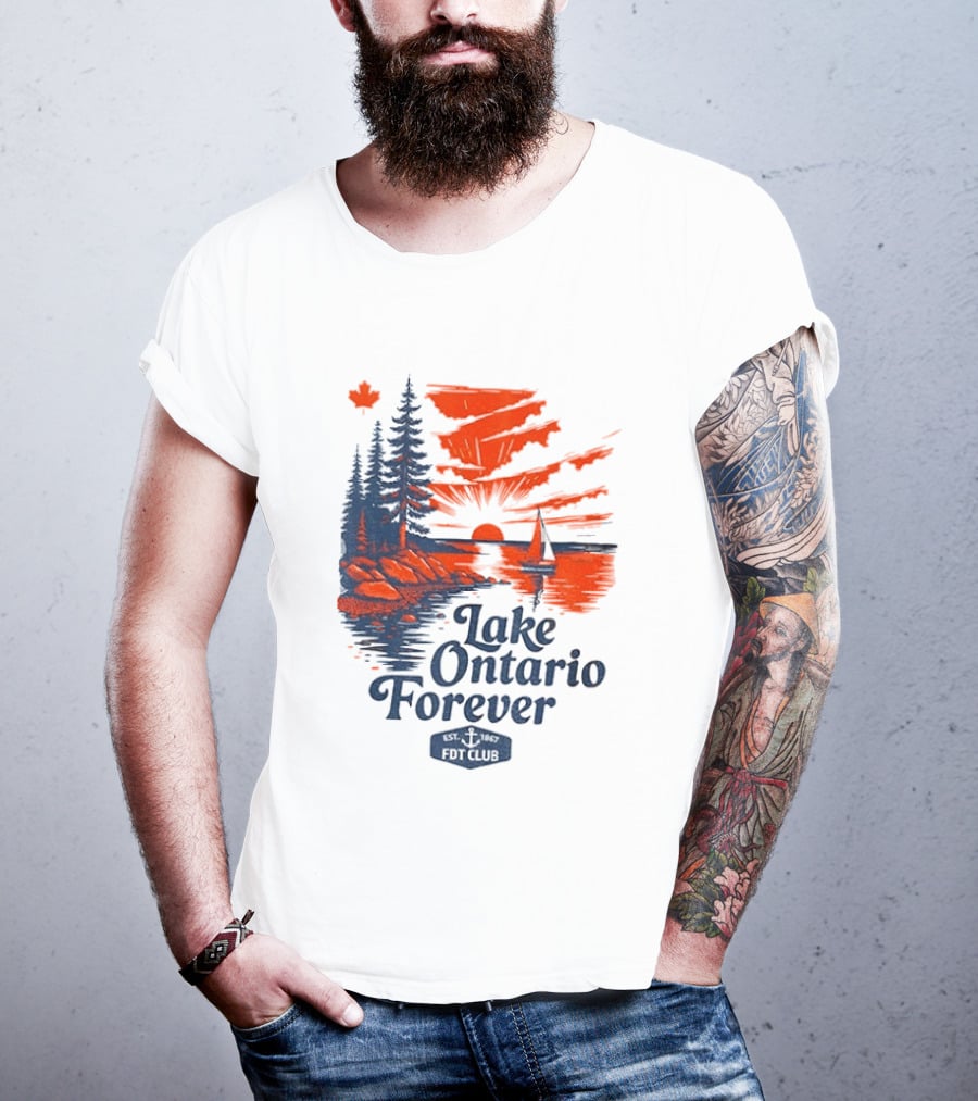 Lake Ontario Forever Sunset Sailboat FDT Club Canada Maple Leaf Scenery T-Shirt