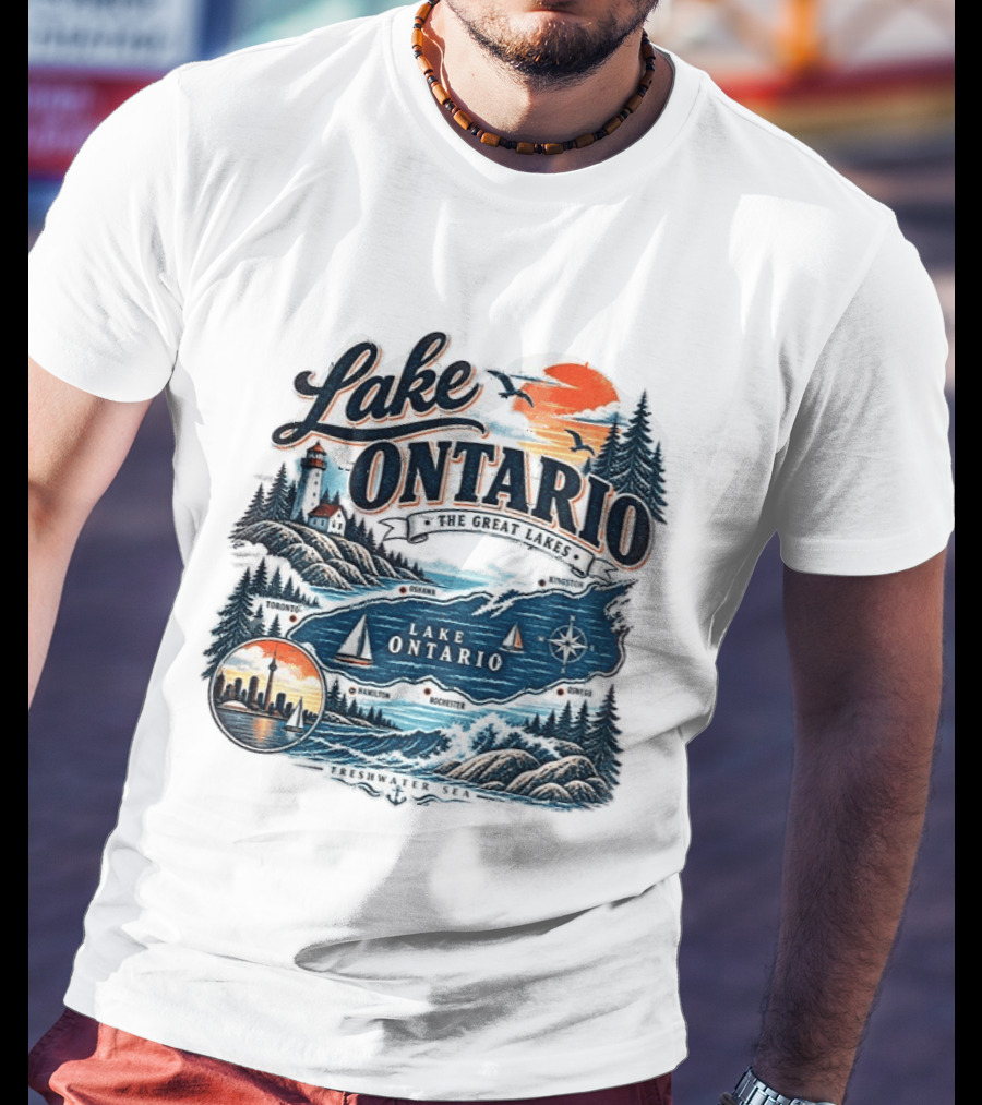 Lake Ontario The Great Lakes Map Toronto Hamilton Rochester Freshwater Sea T-Shirt