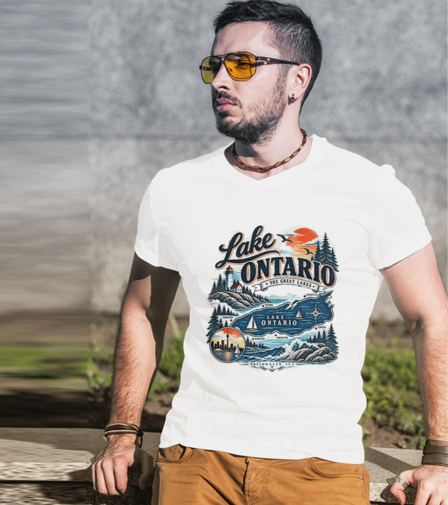 Lake Ontario The Great Lakes Map Toronto Hamilton Rochester Freshwater Sea T-Shirt