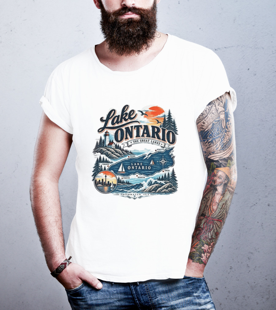 Lake Ontario The Great Lakes Map Toronto Hamilton Rochester Freshwater Sea T-Shirt
