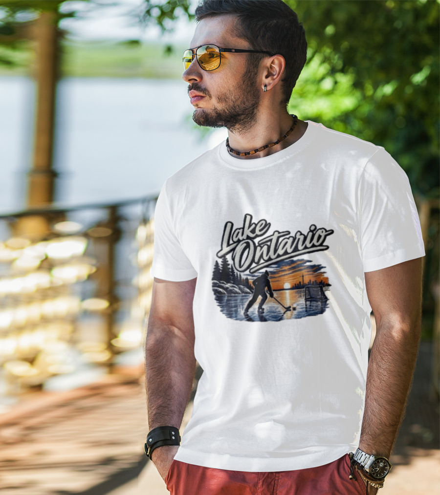Lake Ontario Ice Hockey Player Skating Sunset Toronto Skyline T-Shirt