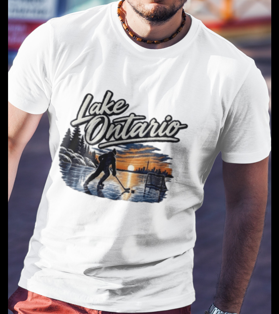 Lake Ontario Ice Hockey Player Skating Sunset Toronto Skyline T-Shirt