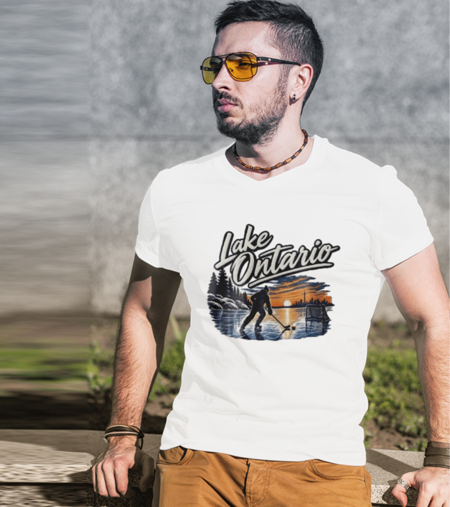 Lake Ontario Ice Hockey Player Skating Sunset Toronto Skyline T-Shirt