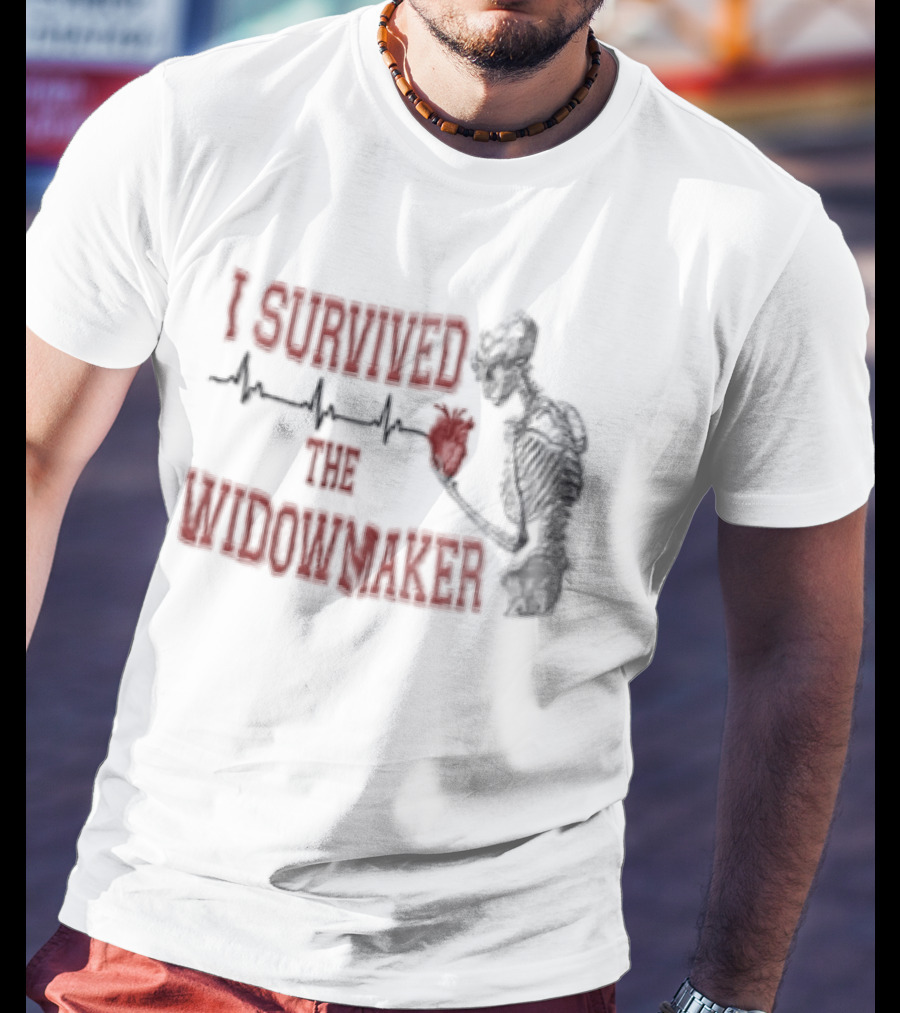 I Survived The Widowmaker Skeleton Holding Heart Rhythm T-Shirt