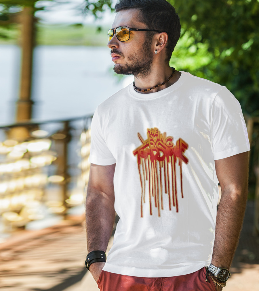 The Living Tombstone Red Orange Dripping Graffiti Font T-Shirt