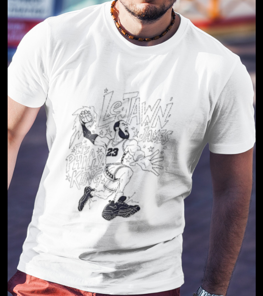 Lejawn James Philly King Cartoon Basketball Player Dunking Line T-Shirt