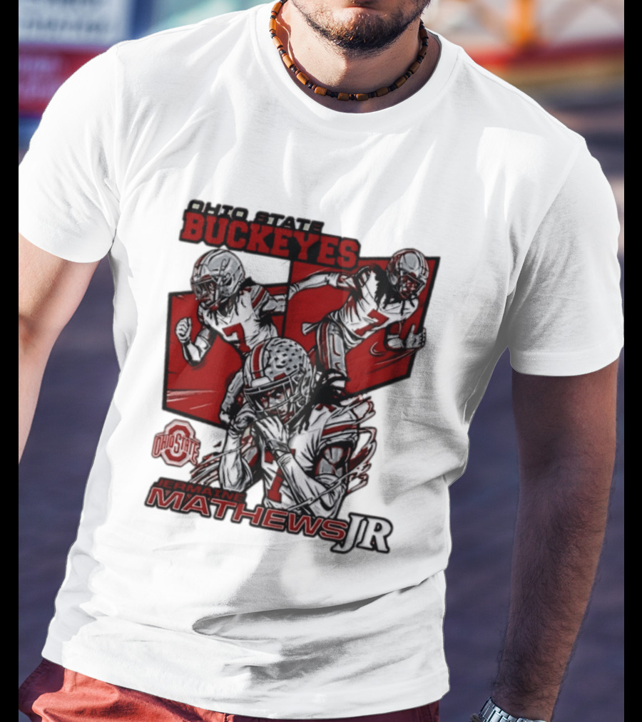 Ohio State Buckeyes Jermaine Mathews Jr. Comic Football Action T-Shirt