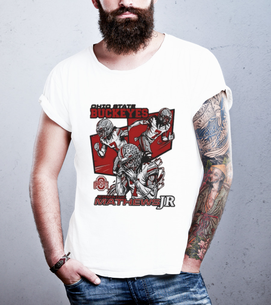 Ohio State Buckeyes Jermaine Mathews Jr. Comic Football Action T-Shirt
