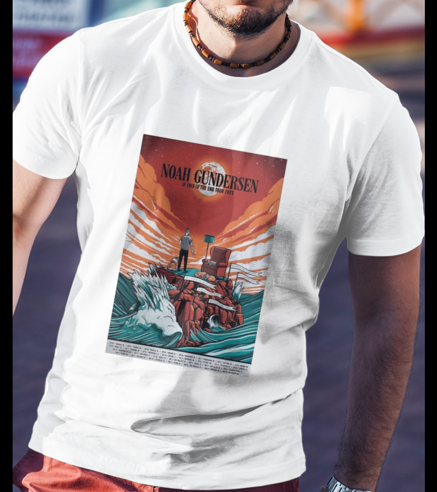 Noah Gundersen If This Is The End Tour 2023 Dramatic Ocean Waves Red Sky T-Shirt