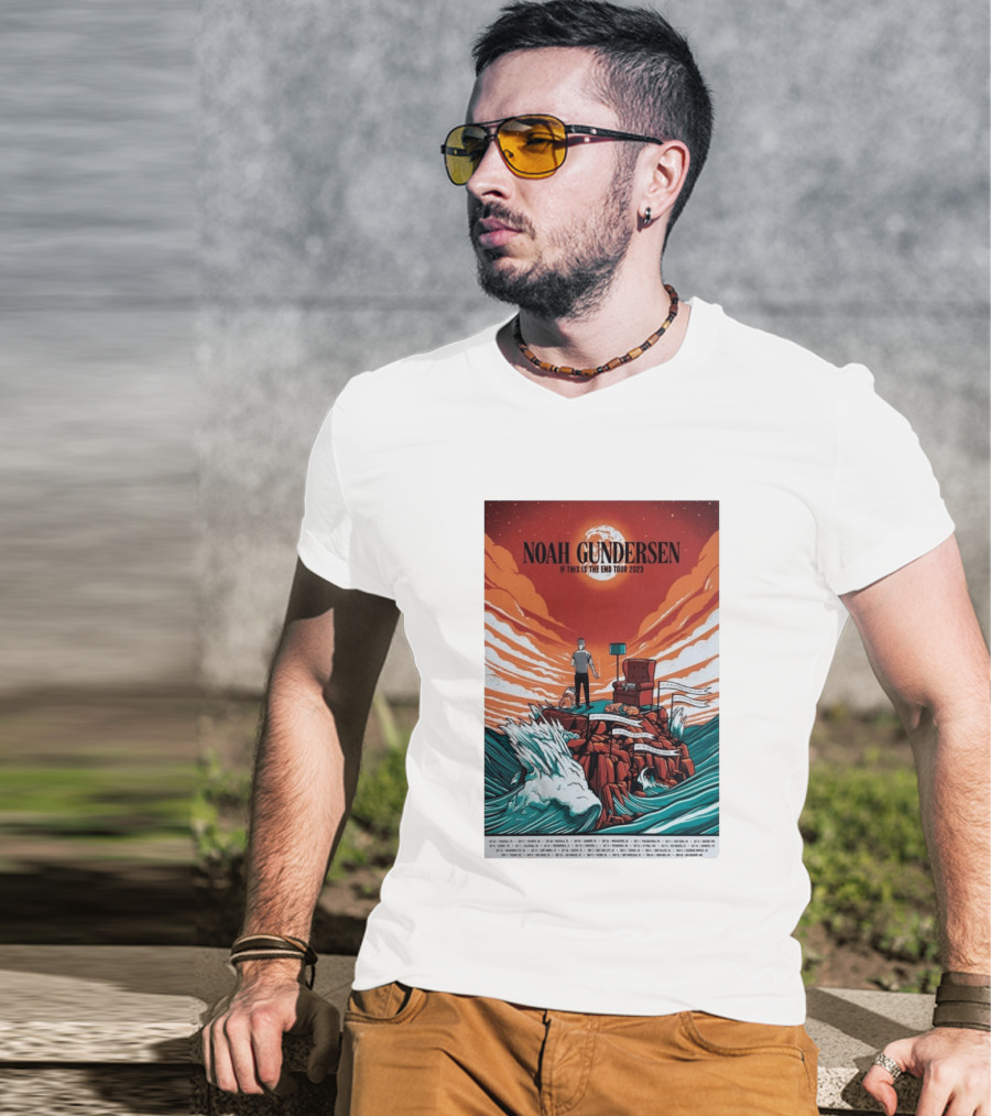 Noah Gundersen If This Is The End Tour 2023 Dramatic Ocean Waves Red Sky T-Shirt