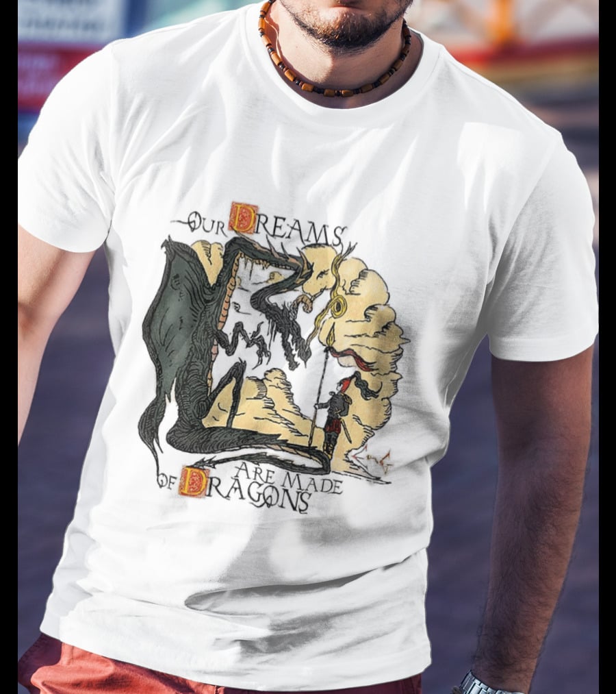Our Dreams Are Made Of Dragons Artwork Yellow Red Black Fantasy T-Shirt