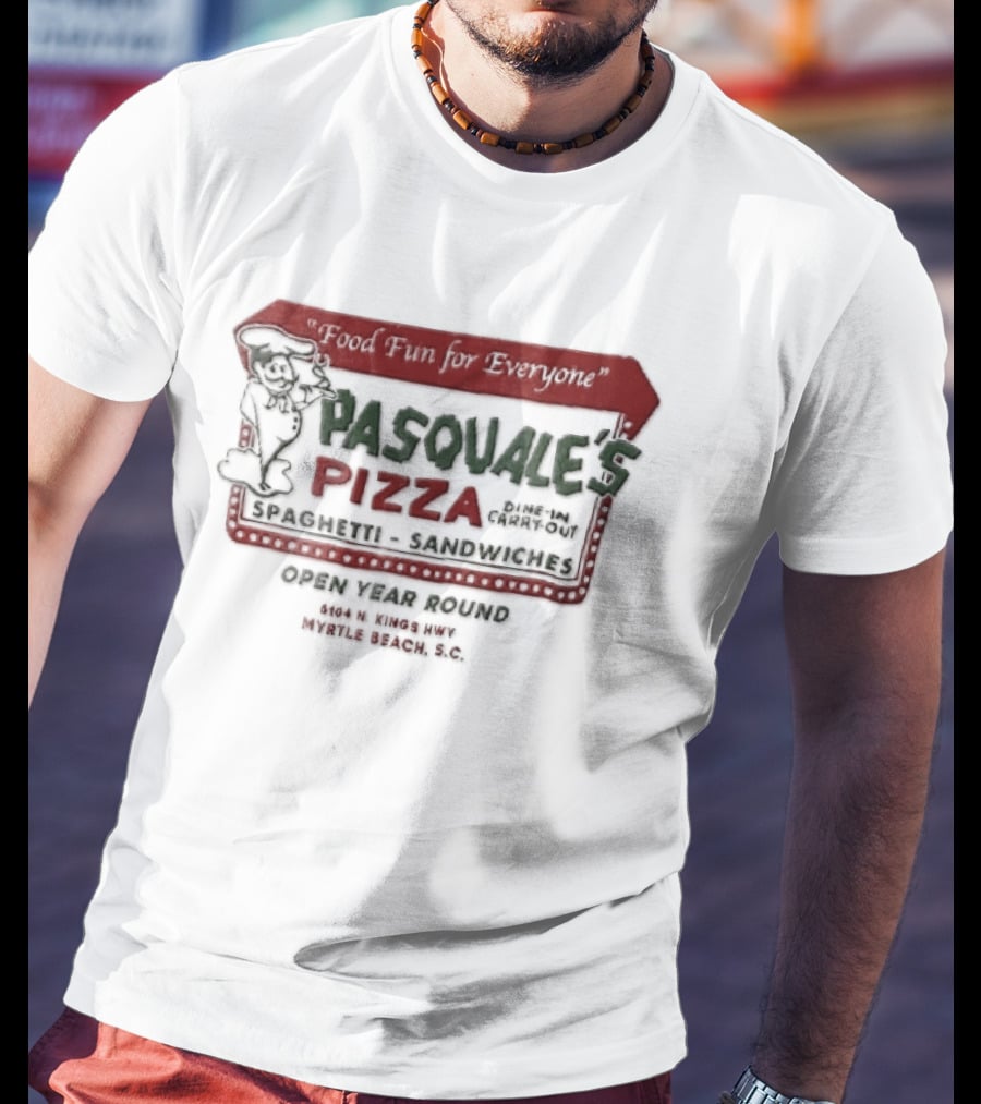 Pasquales Pizza Food Fun For Everyone Myrtle Beach Cartoon Chef Marquee Sign Spaghetti Sandwiches T-Shirt