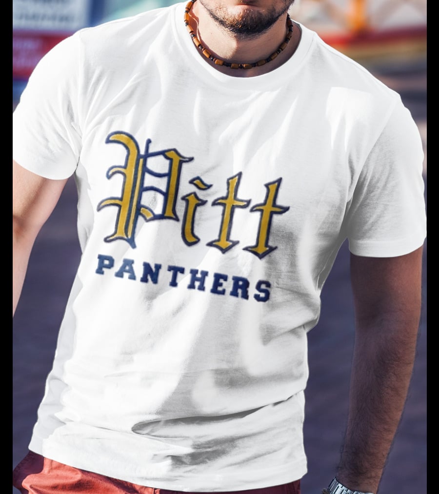 Pittsburgh Panthers Pitt Gold Gothic Script Block Lettering T-Shirt