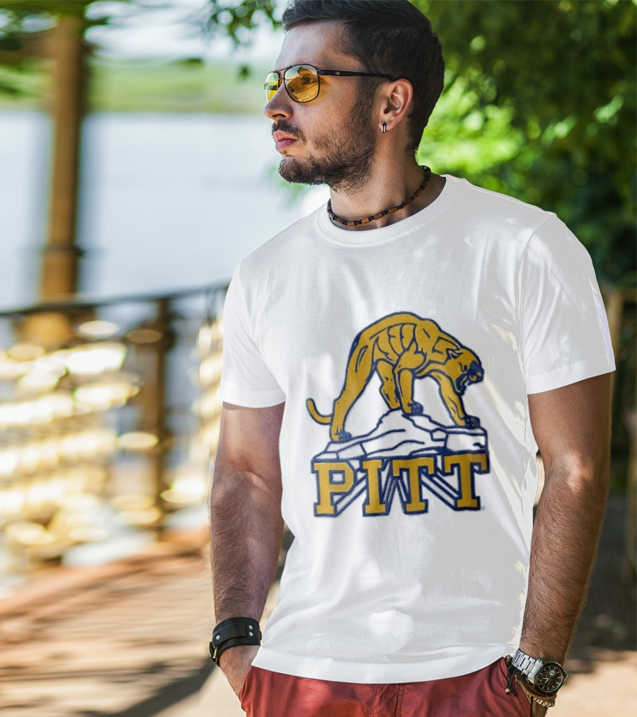 Pittsburgh Panthers Pitt Gold Panther Standing On Rock T-Shirt