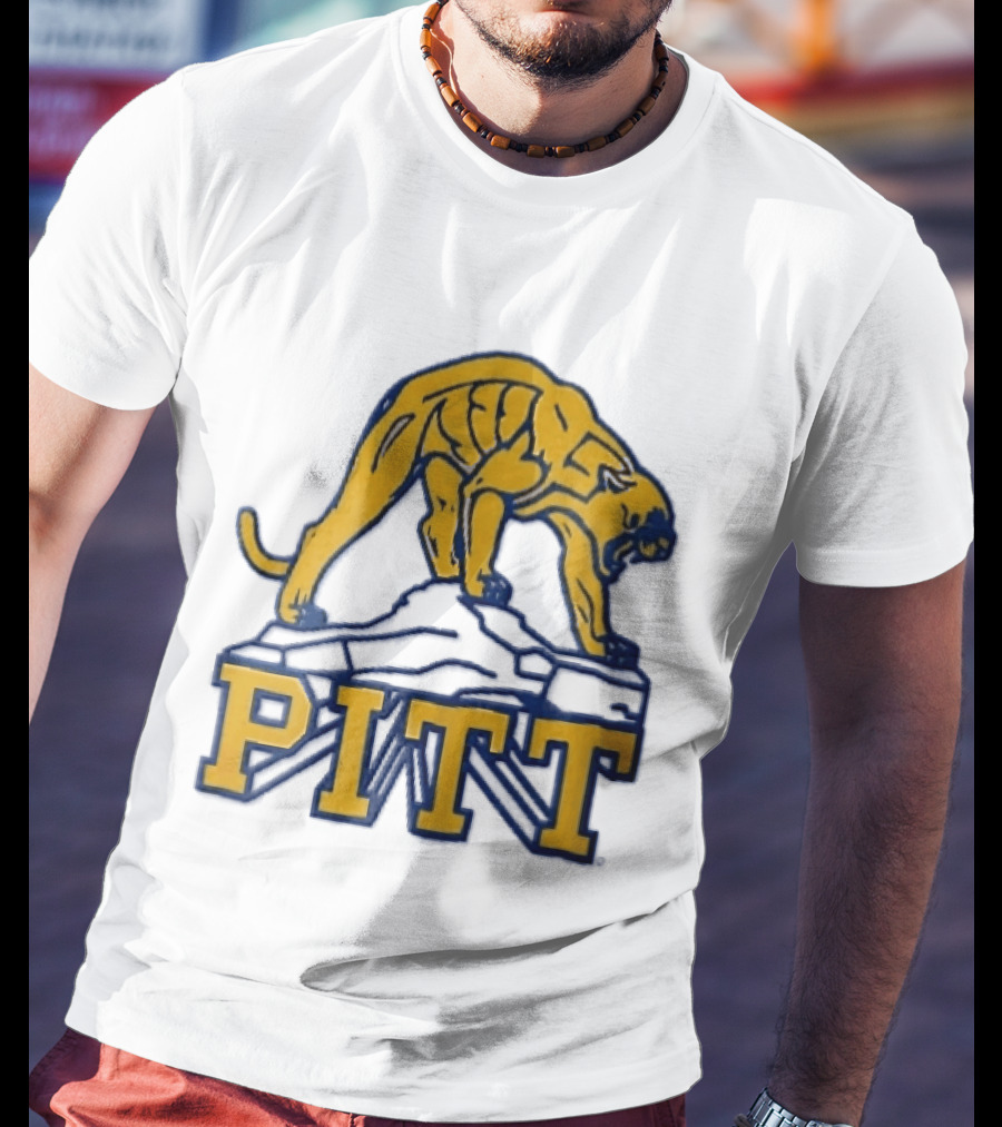Pittsburgh Panthers Pitt Gold Panther Standing On Rock T-Shirt