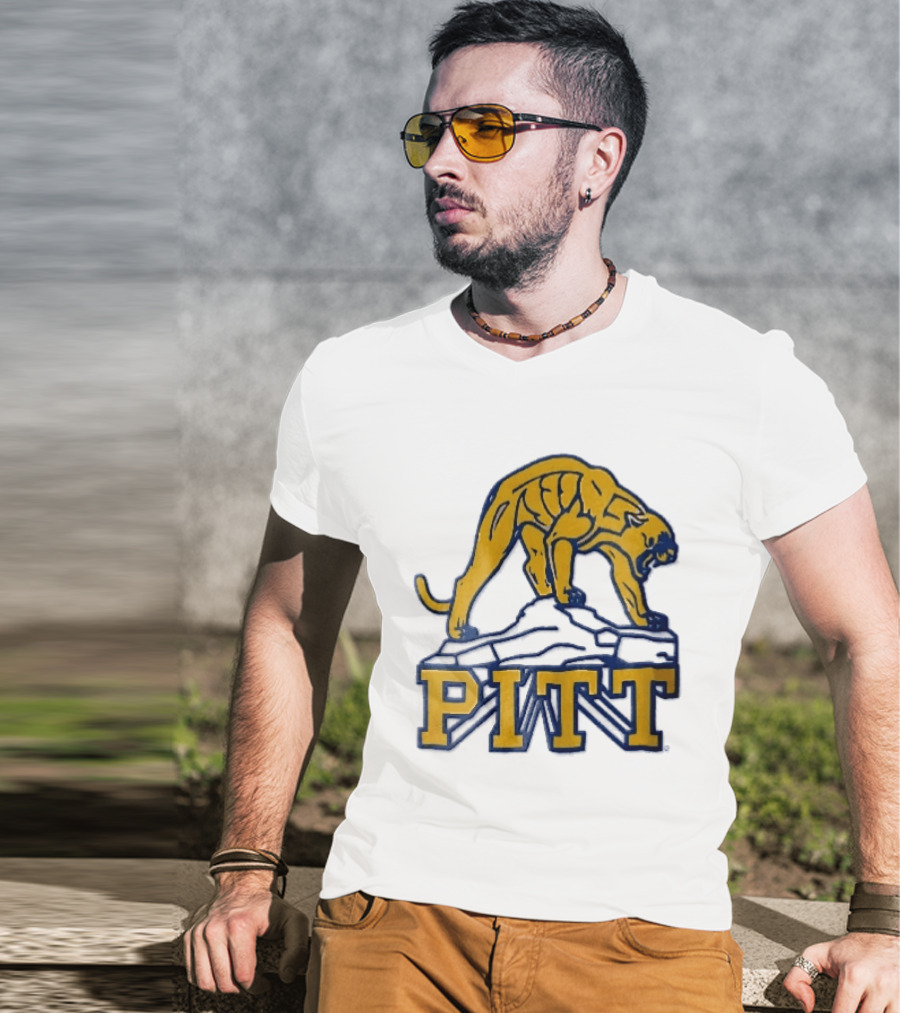 Pittsburgh Panthers Pitt Gold Panther Standing On Rock T-Shirt
