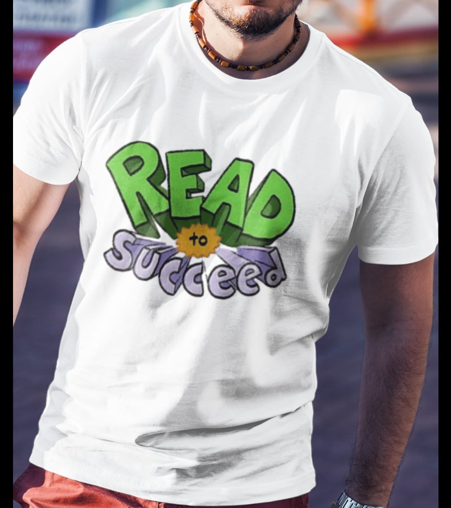 Read To Succeed Green Purple 3D Block Orange Burst Cartoon T-Shirt