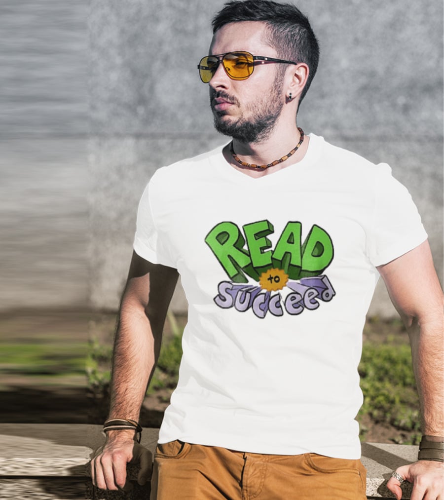 Read To Succeed Green Purple 3D Block Orange Burst Cartoon T-Shirt