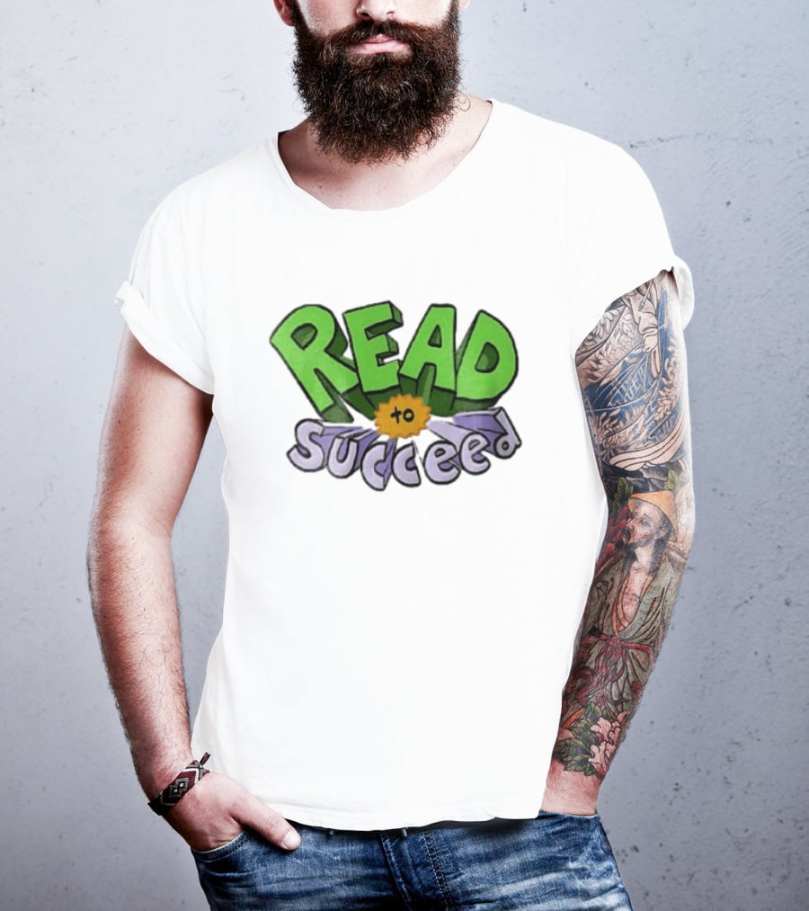 Read To Succeed Green Purple 3D Block Orange Burst Cartoon T-Shirt
