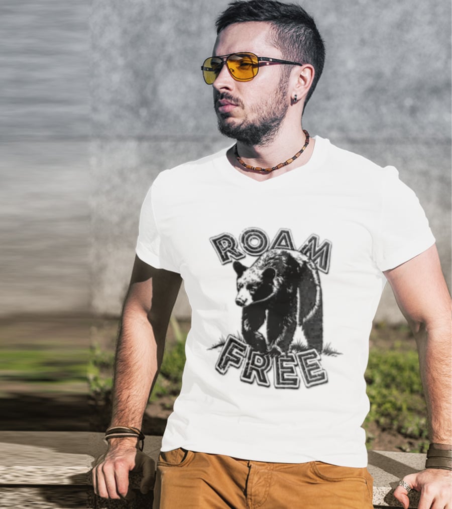 Roam Free Black Bear Distressed Walking Grass T-Shirt
