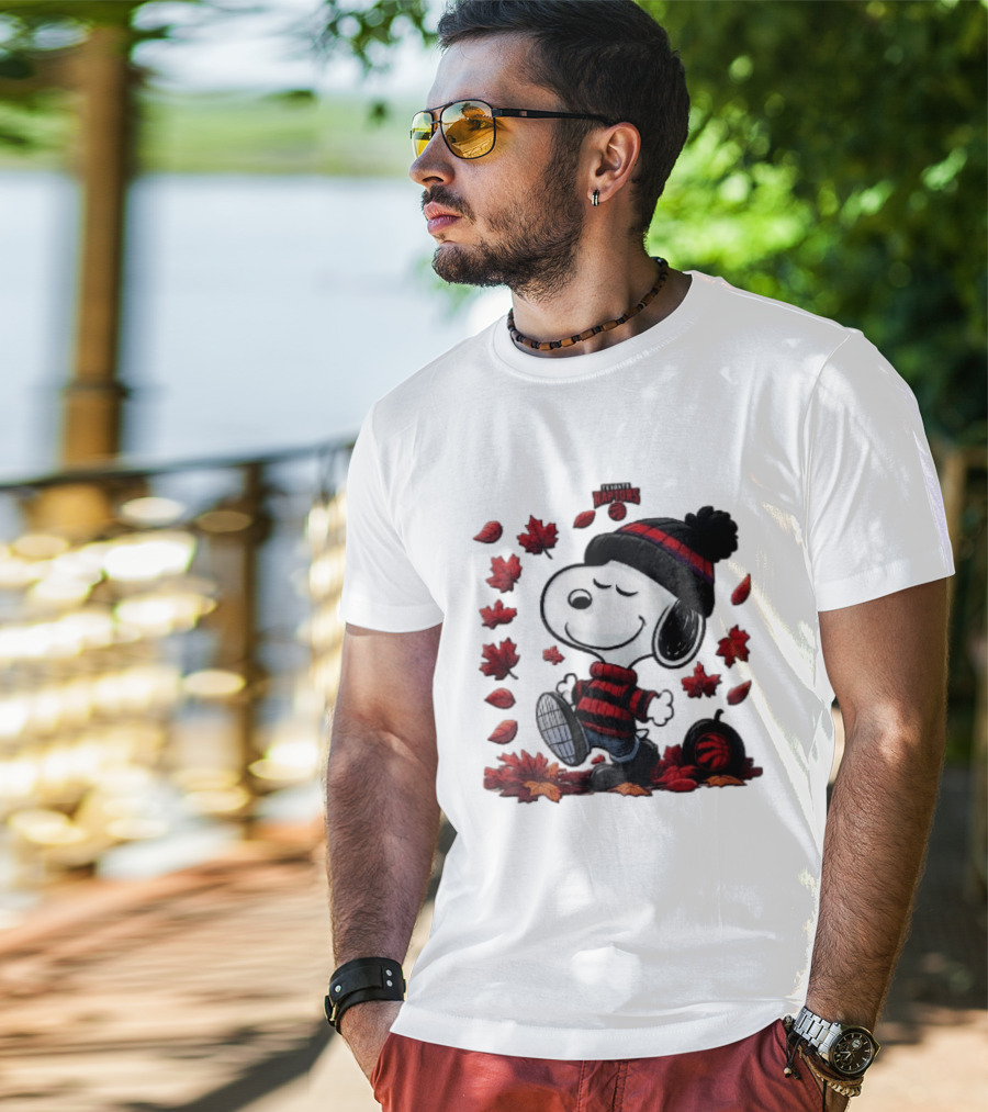 Toronto Raptors Snoopy Autumn Maple Leaves Pumpkin Walking T-Shirt