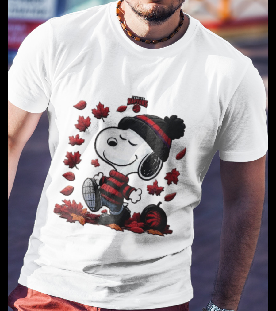 Toronto Raptors Snoopy Autumn Maple Leaves Pumpkin Walking T-Shirt