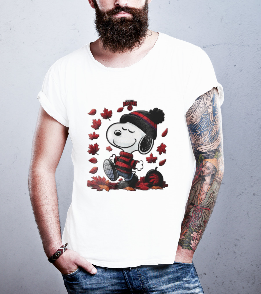 Toronto Raptors Snoopy Autumn Maple Leaves Pumpkin Walking T-Shirt
