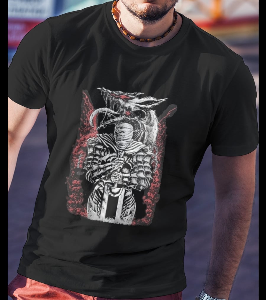 Bandaged Knight Sword Dragon Red Grunge T-Shirt