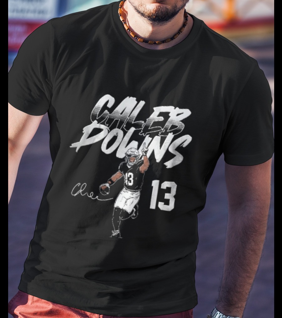 Caleb Downs 13 NCAA Football Player Signature Pointing Finger Vector T-Shirt