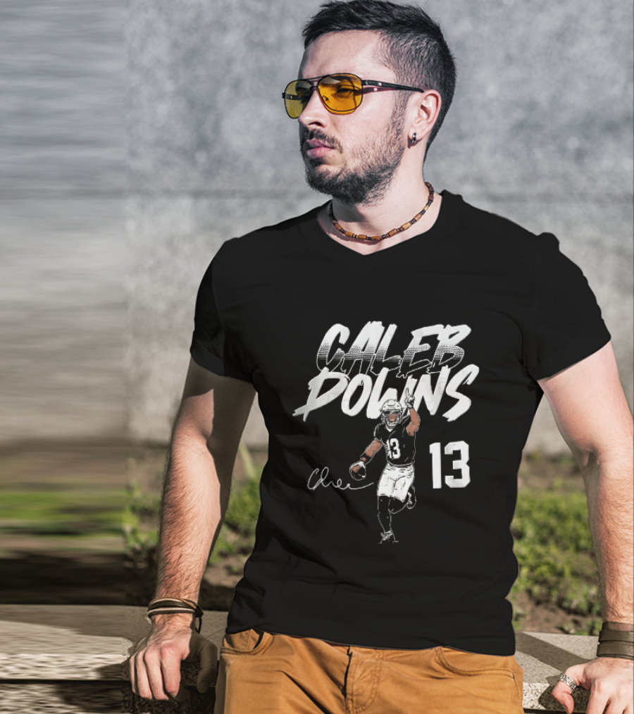 Caleb Downs 13 NCAA Football Player Signature Pointing Finger Vector T-Shirt