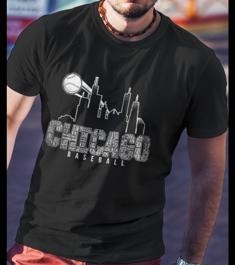 Chicago Skyline Baseball Windy City Searchlight T-Shirt