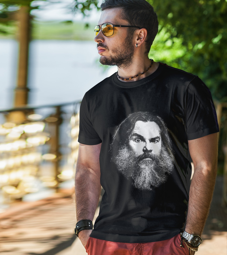 Jack Black High Contrast Monochromatic Stencil Beard Wide Eye Expression T-Shirt