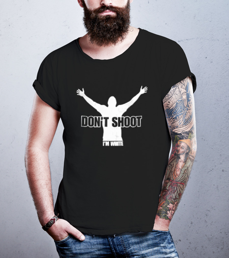 Don't Shoot I'm White White Arms Raised Stencil T-Shirt