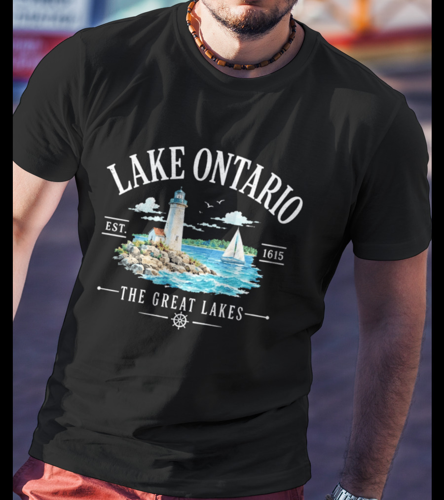 Lake Ontario Est 1615 Lighthouse Great Lakes Sailboat Scene T-Shirt