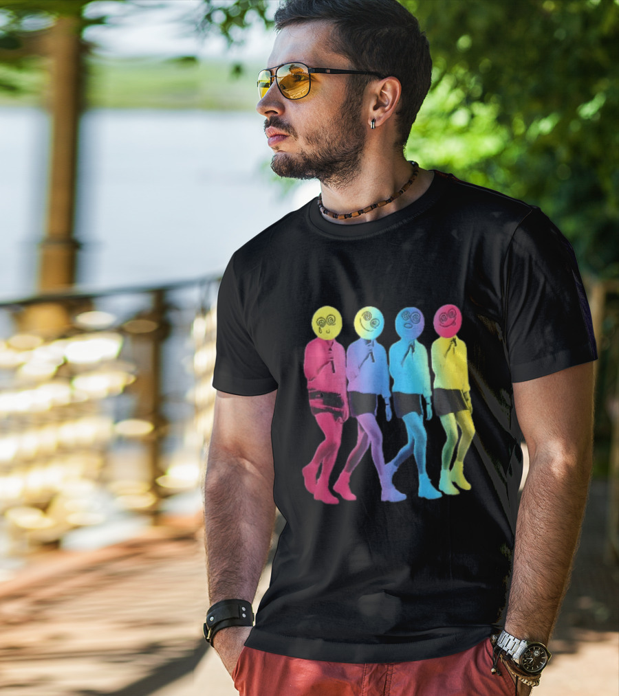 Four Neon Spiral Smileys Singing Colorful Figures T-Shirt