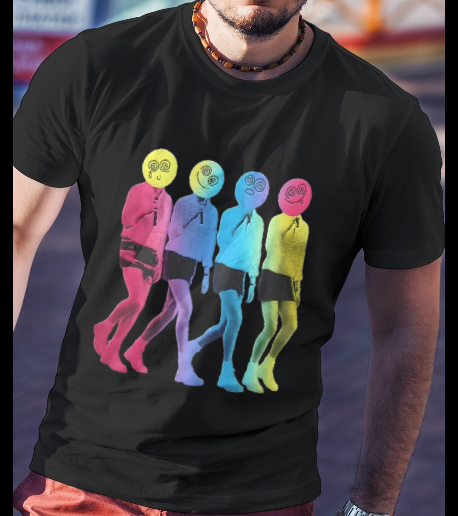Four Neon Spiral Smileys Singing Colorful Figures T-Shirt