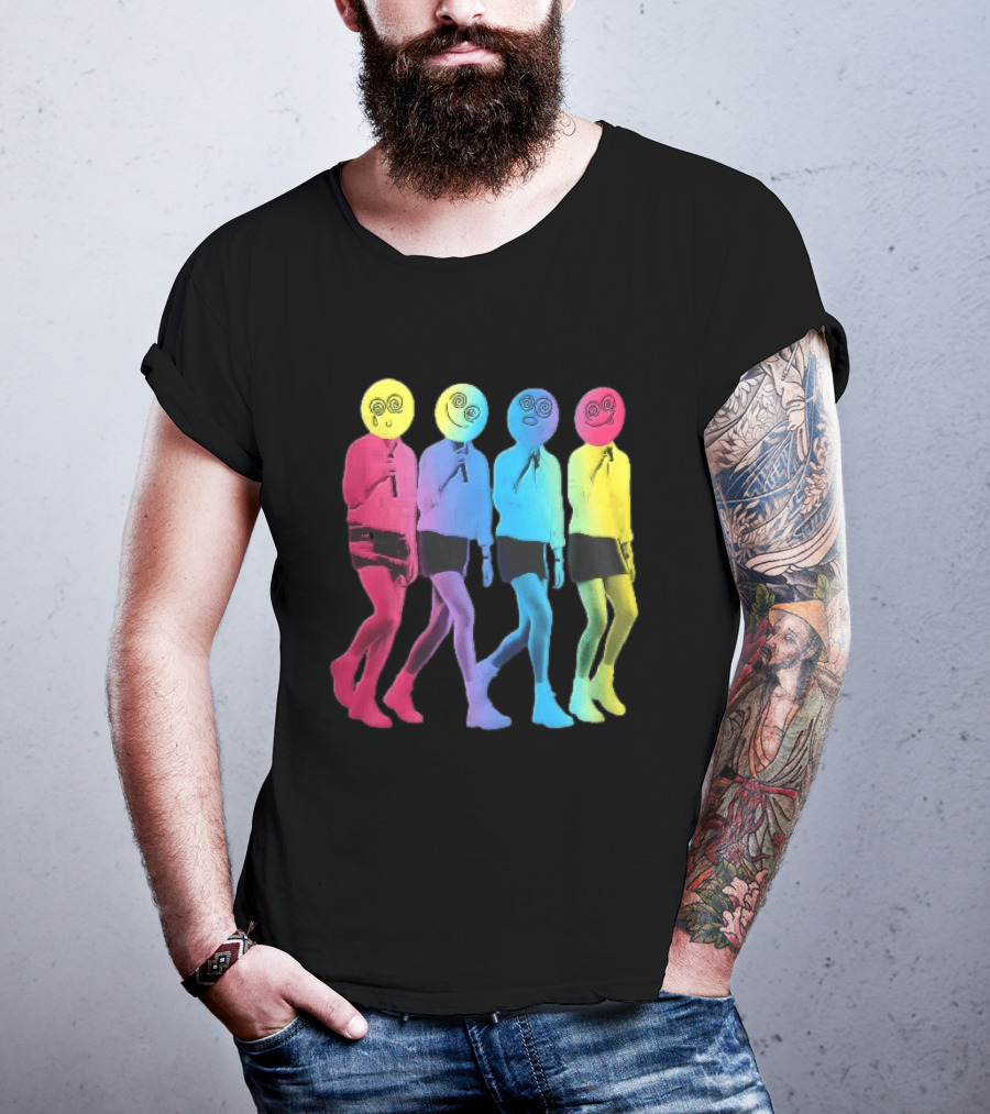 Four Neon Spiral Smileys Singing Colorful Figures T-Shirt