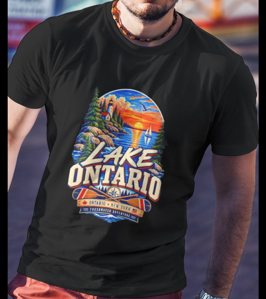 Lake Ontario New York Freshwater Adventure Sunset Sailboat Scene T-Shirt