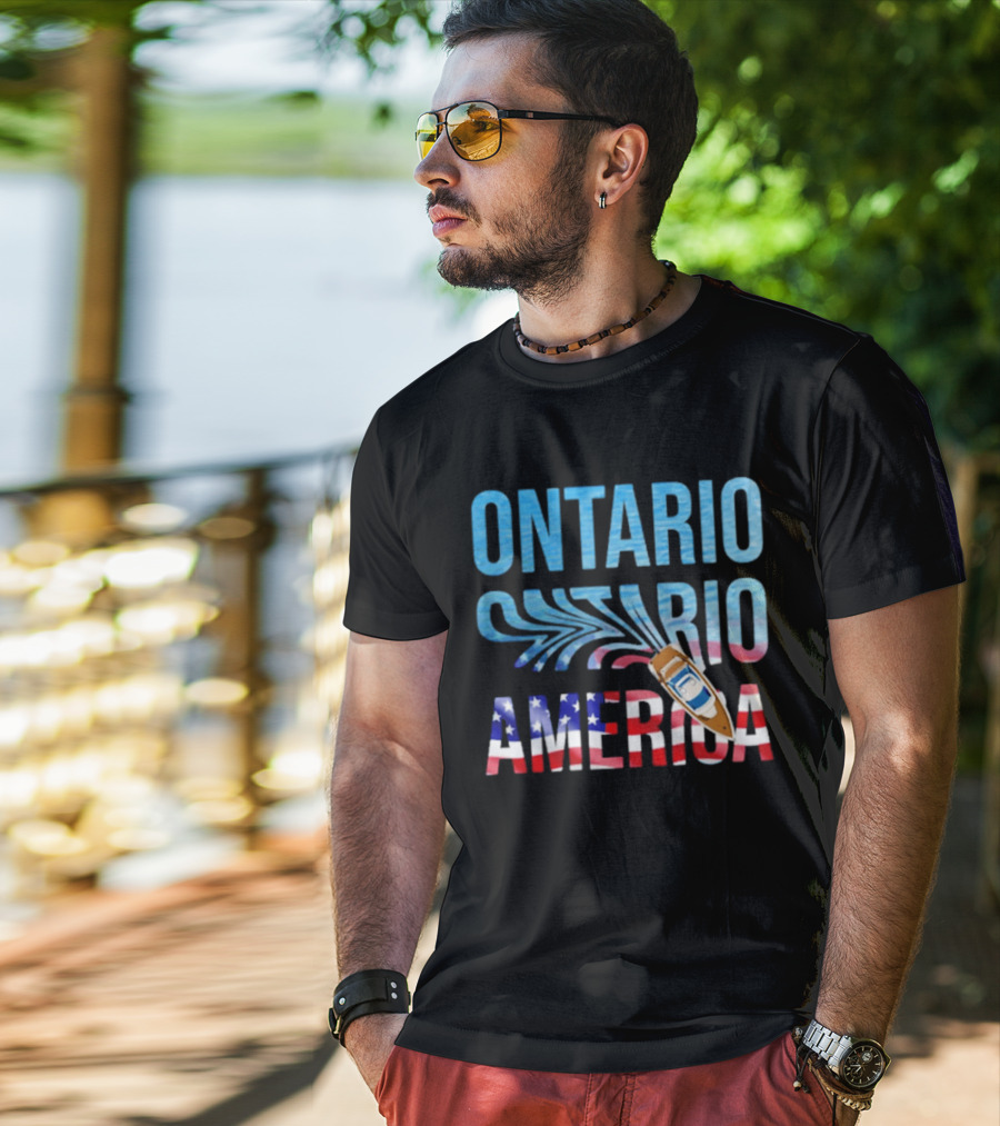 Lake Ontario To America Boat Journey With American Flag T-Shirt