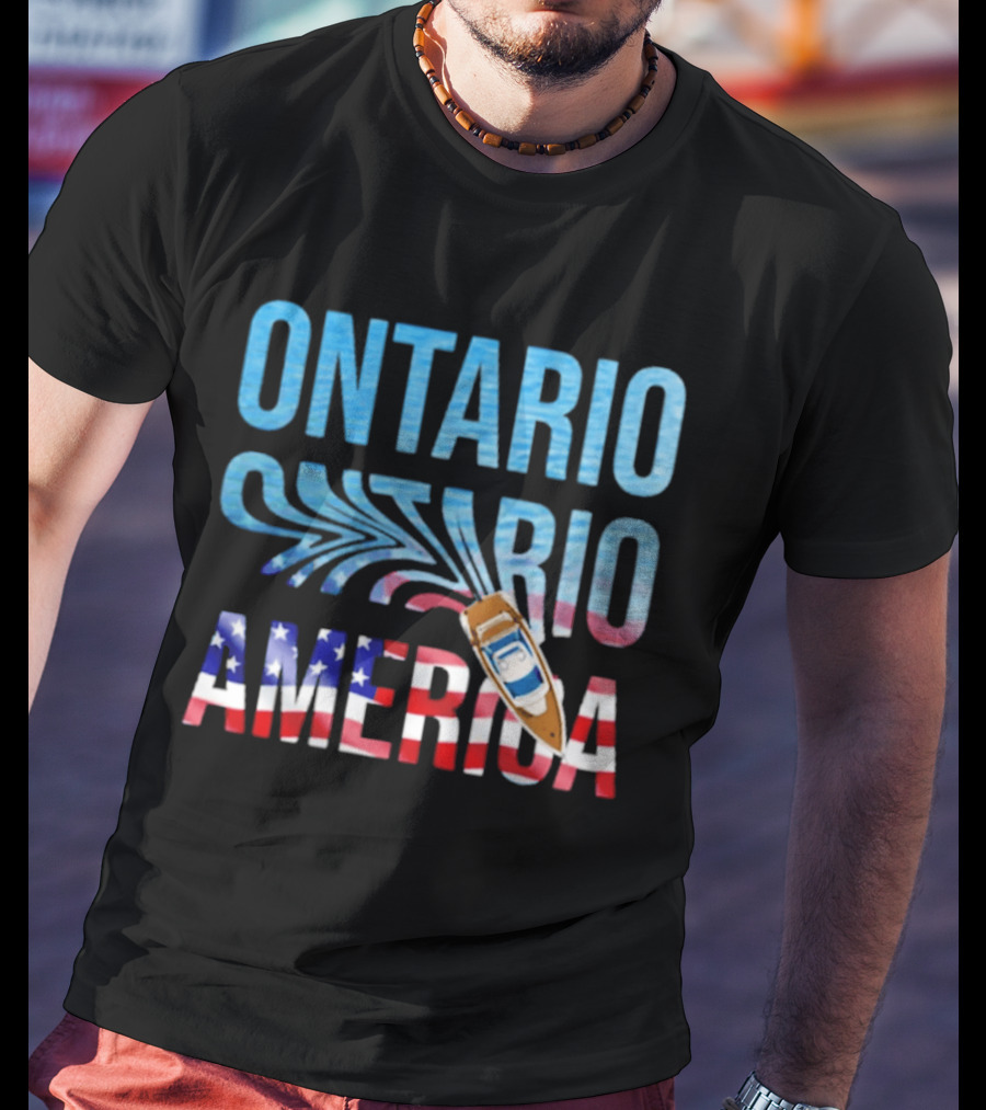 Lake Ontario To America Boat Journey With American Flag T-Shirt