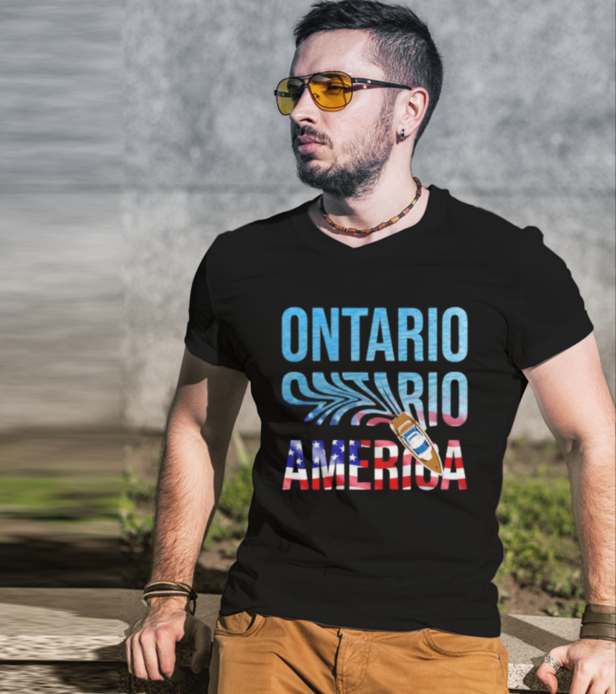 Lake Ontario To America Boat Journey With American Flag T-Shirt
