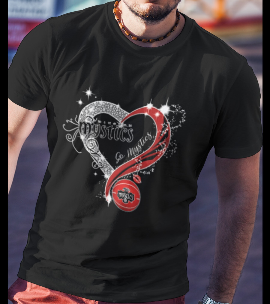 Mystics Heart Red Glitter Diamond Washington Basketball WNBA T-Shirt