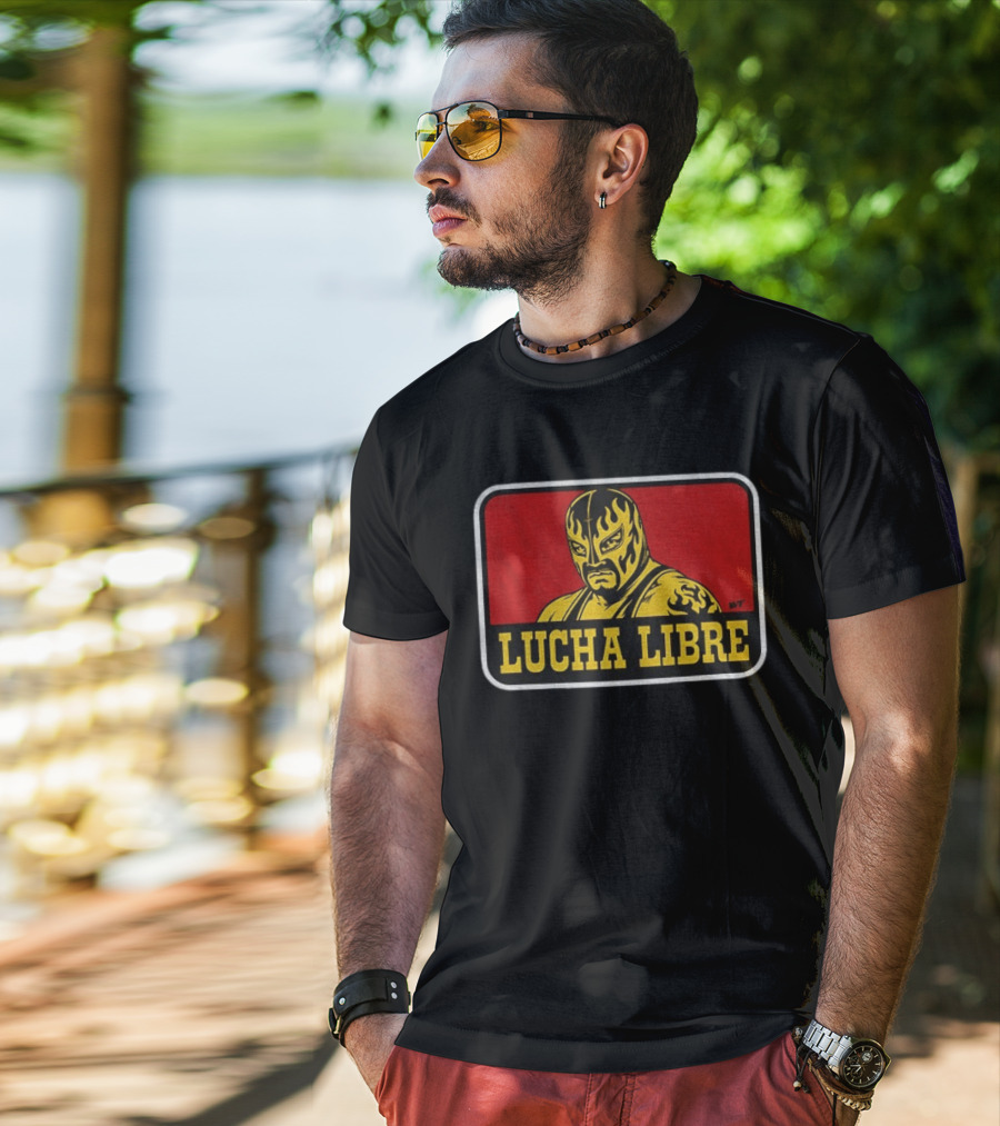 Lucha Libre Masked Wrestler Flames Tattoo Art Mexican Culture T-Shirt