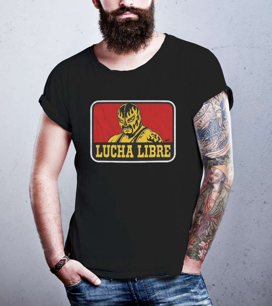 Lucha Libre Masked Wrestler Flames Tattoo Art Mexican Culture T-Shirt