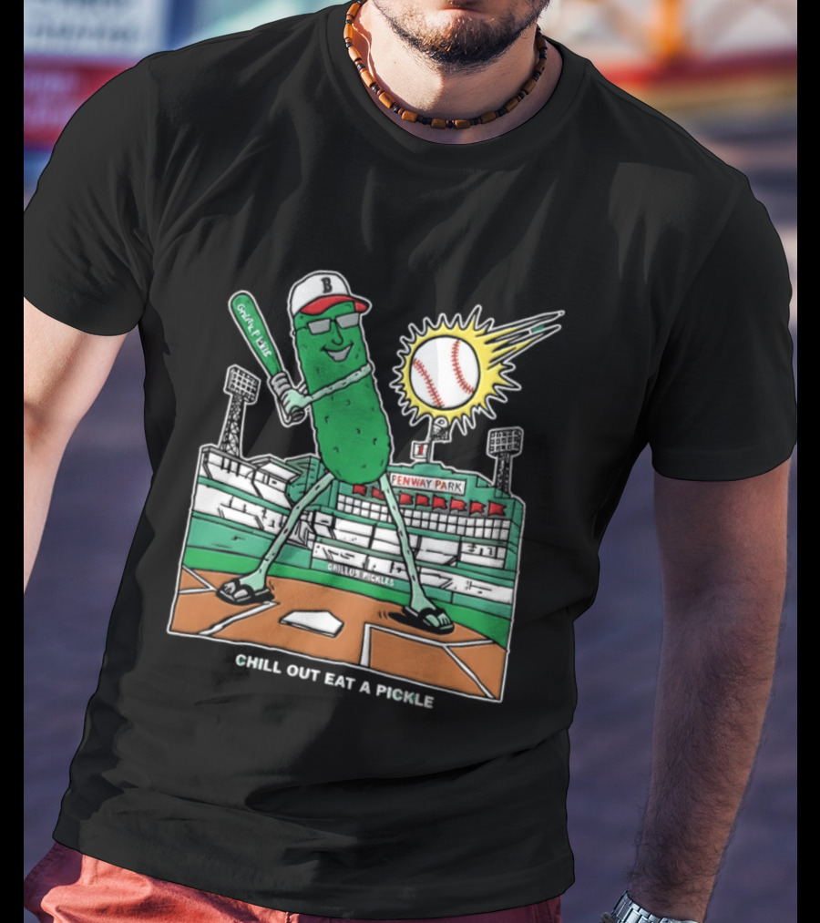 Grillo's Pickles Fenway Park Baseball Chill Out Eat A Pickle T-Shirt