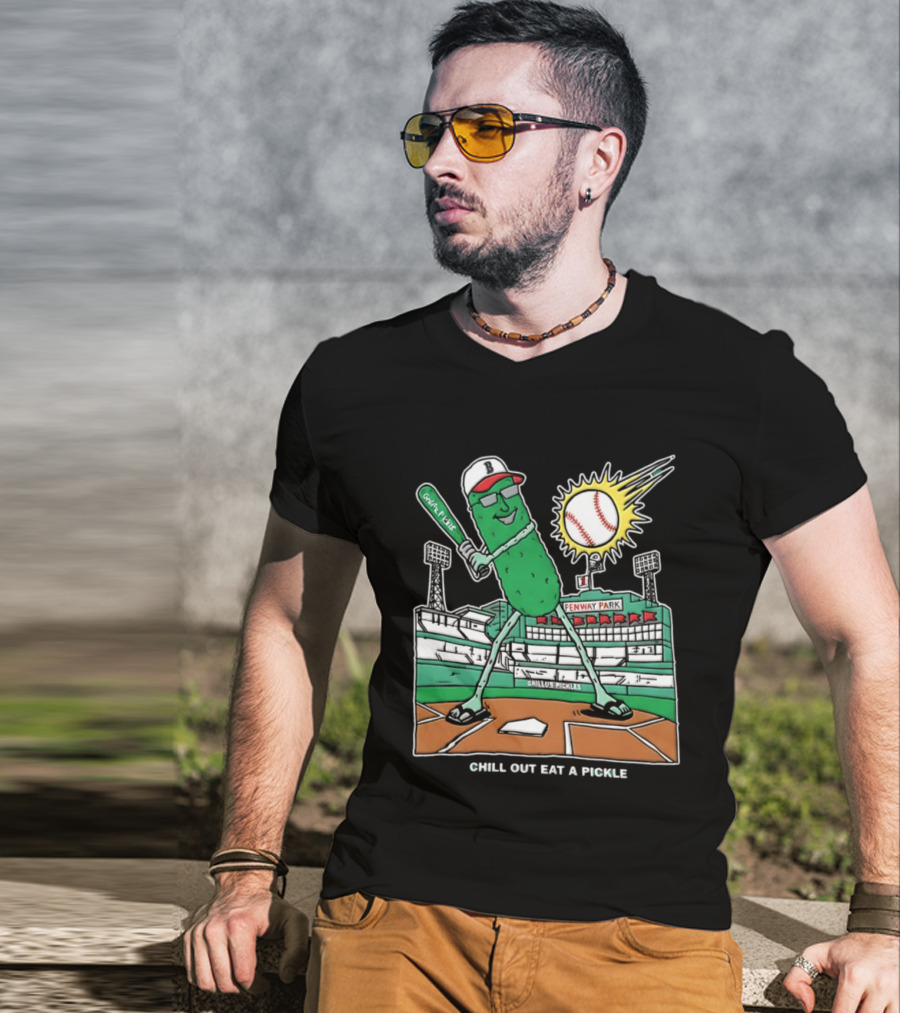 Grillo's Pickles Fenway Park Baseball Chill Out Eat A Pickle T-Shirt