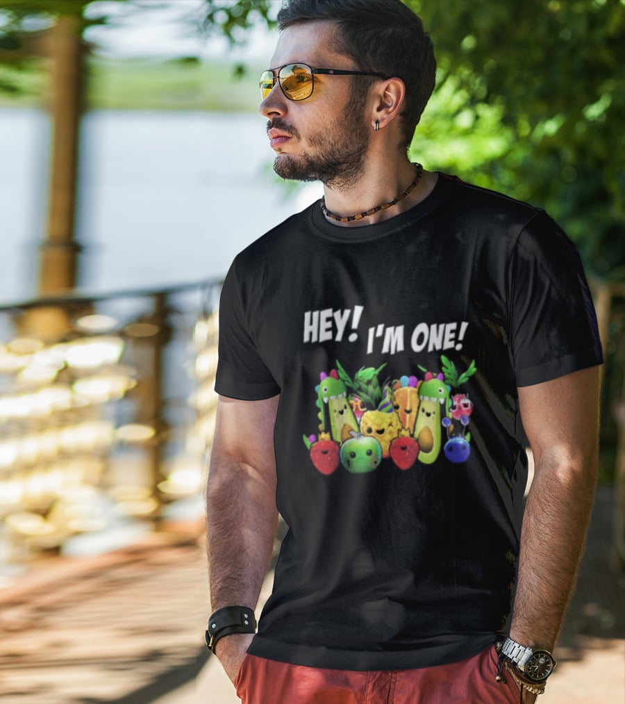 Hey Im One Birthday Cartoon Avocado Pineapple Fruits T-Shirt