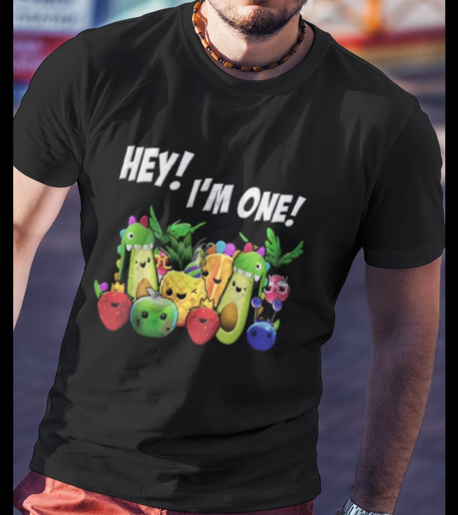 Hey Im One Birthday Cartoon Avocado Pineapple Fruits T-Shirt