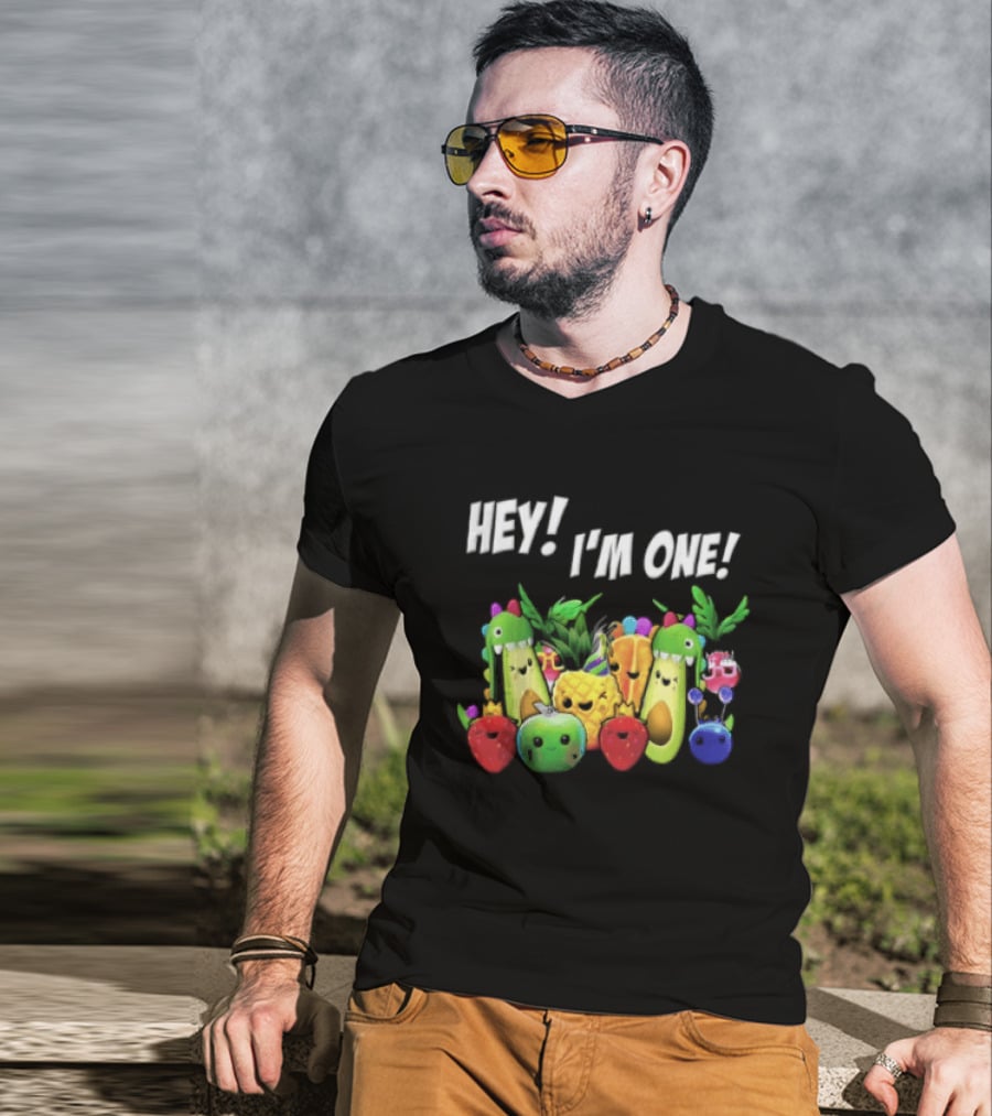 Hey Im One Birthday Cartoon Avocado Pineapple Fruits T-Shirt