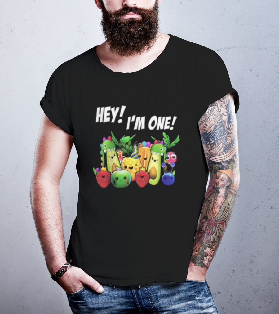 Hey Im One Birthday Cartoon Avocado Pineapple Fruits T-Shirt